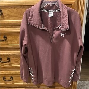 PINK Victoria's Secret Mauve Quarter-Zip Lace-Up Pullover